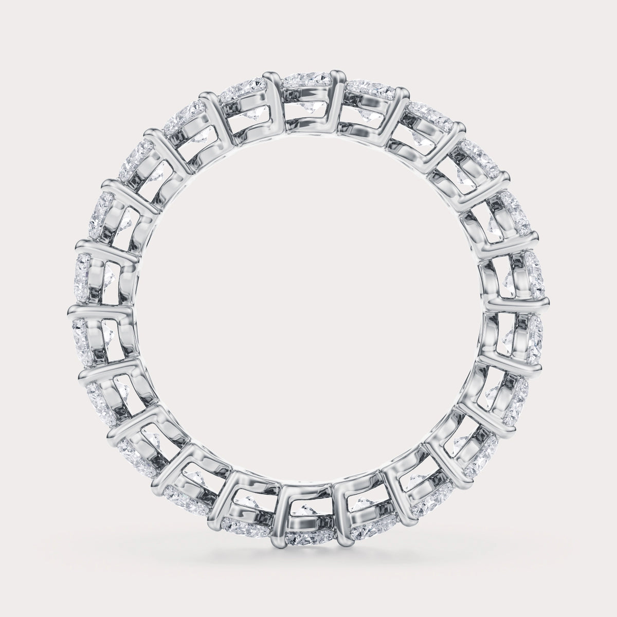 East West 2 CT Heart Shaped Eternity Band by Dorah in 14k White Gold, side view.