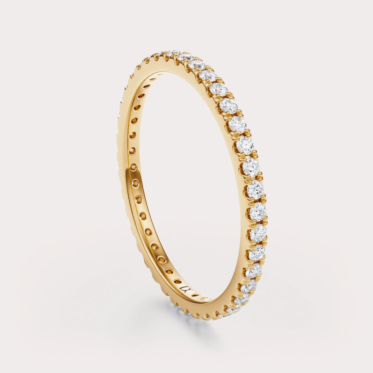Pave 2/5 CT Lab Grown Diamond Eternity Band by Dorah in 14k Yellow Gold, side view.