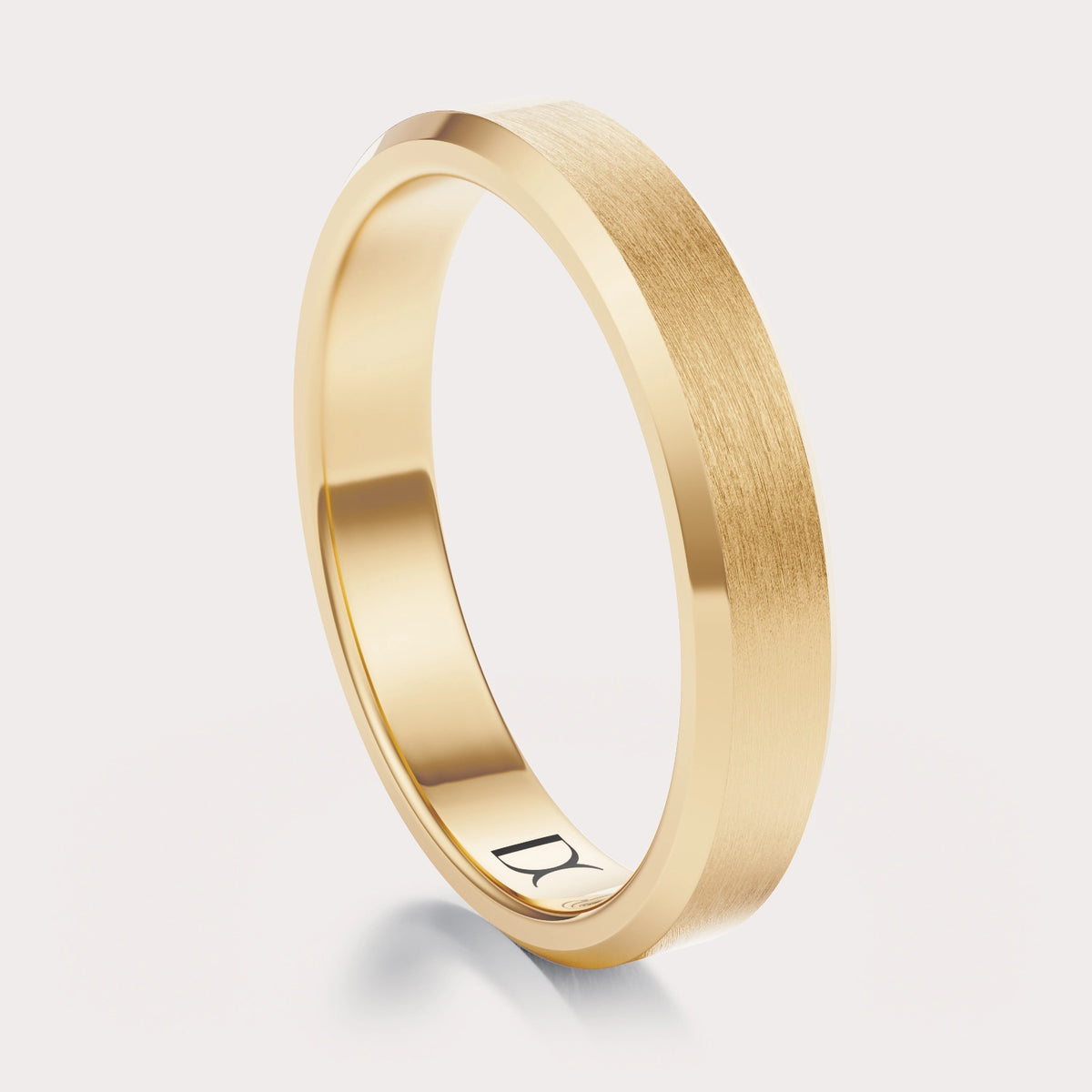 Matte Beveled Wedding Band 4 mm by Dorah in 14k Yellow Gold, front view.