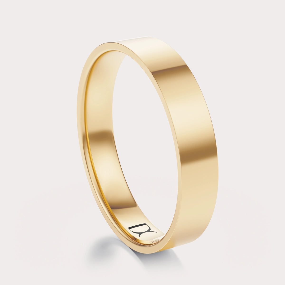 Flat Comfort Fit Wedding Band 4 mm by Dorah in 14k Yellow Gold, front view.