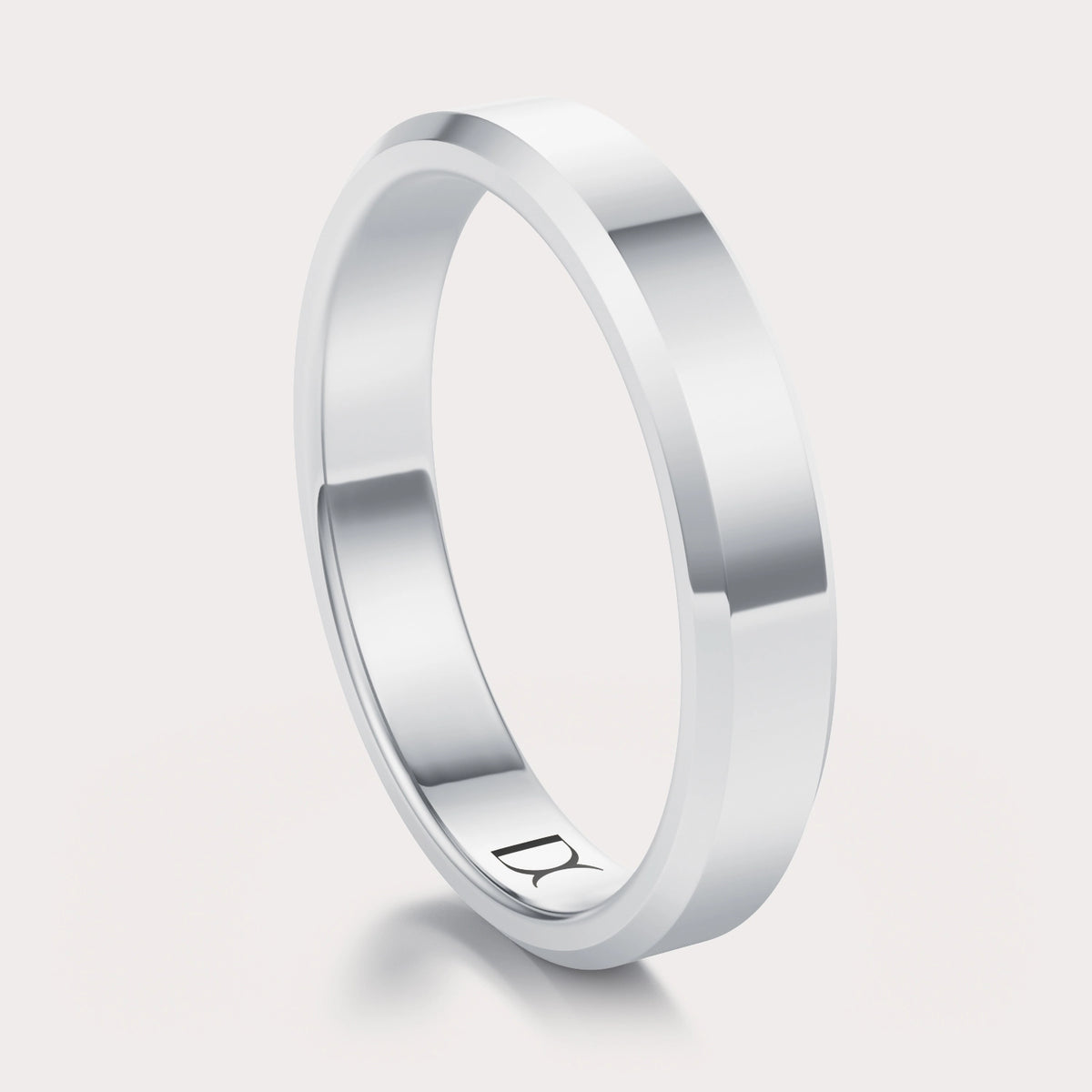 Beveled Wedding Band 4 mm by Dorah in 14K White Gold, front view.