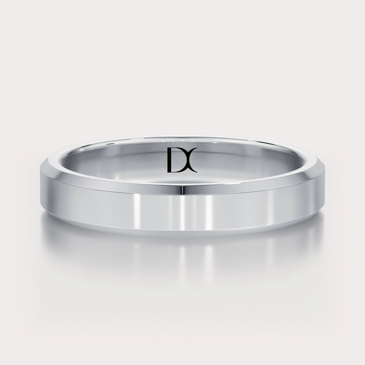 Beveled Wedding Band 4 mm by Dorah in 14K White Gold, side view.