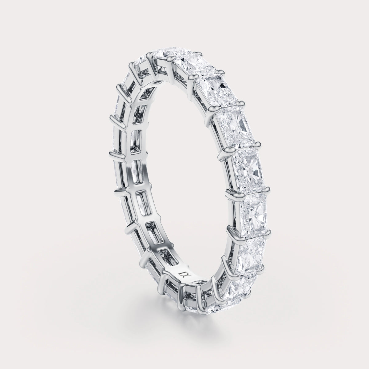 Shared 2 CT Lab Grown Diamond Eternity Band by Dorah in 14k White Gold, side view.