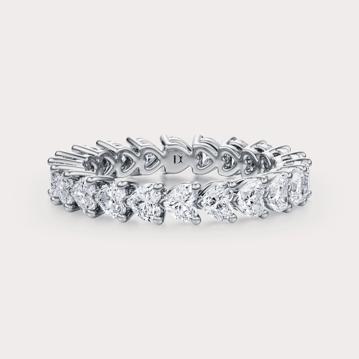 East West 2 CT Heart Shaped Eternity Band by Dorah in 14k White Gold, top view.