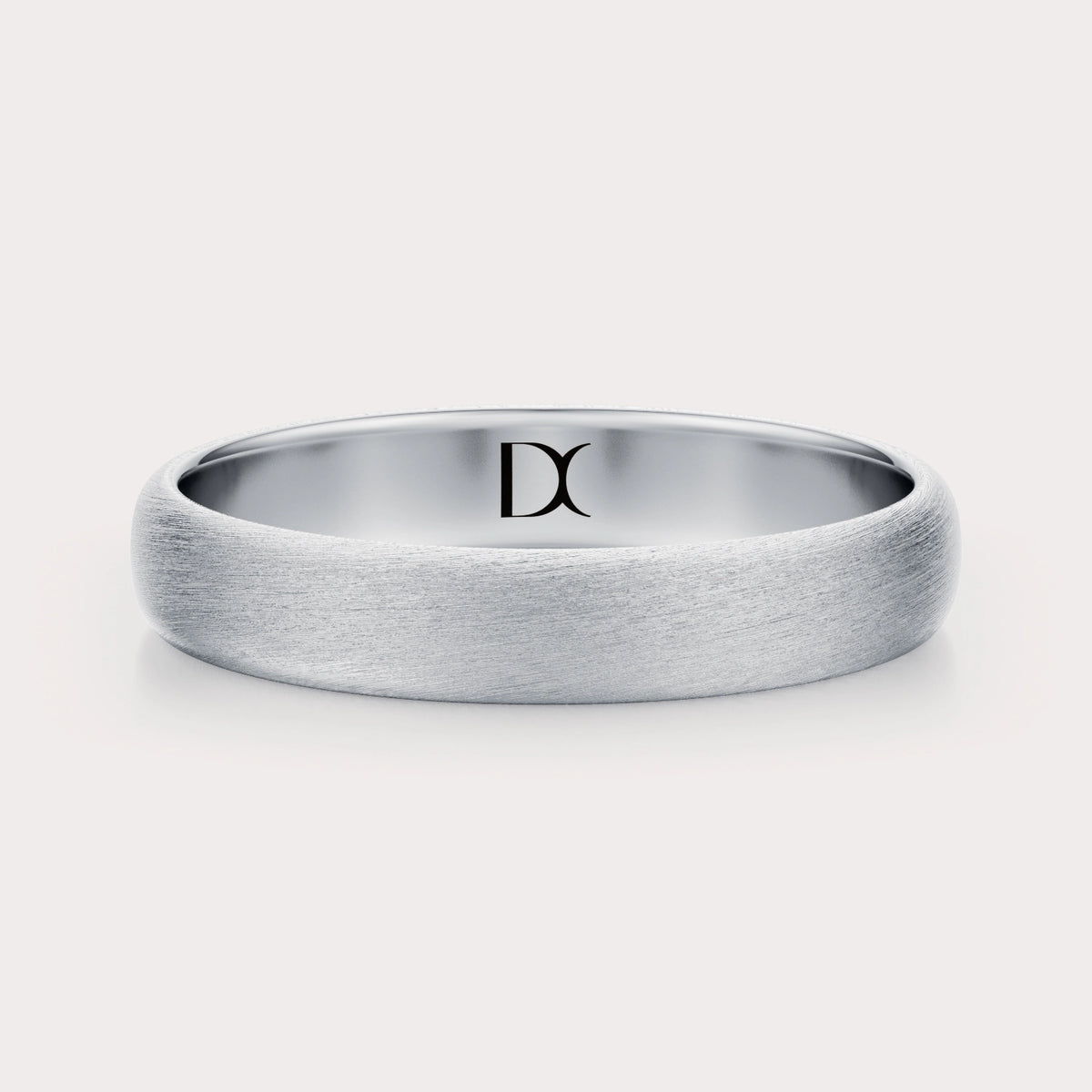 Matte Wedding Band 4mm by Dorah in 14k White Gold, side view.