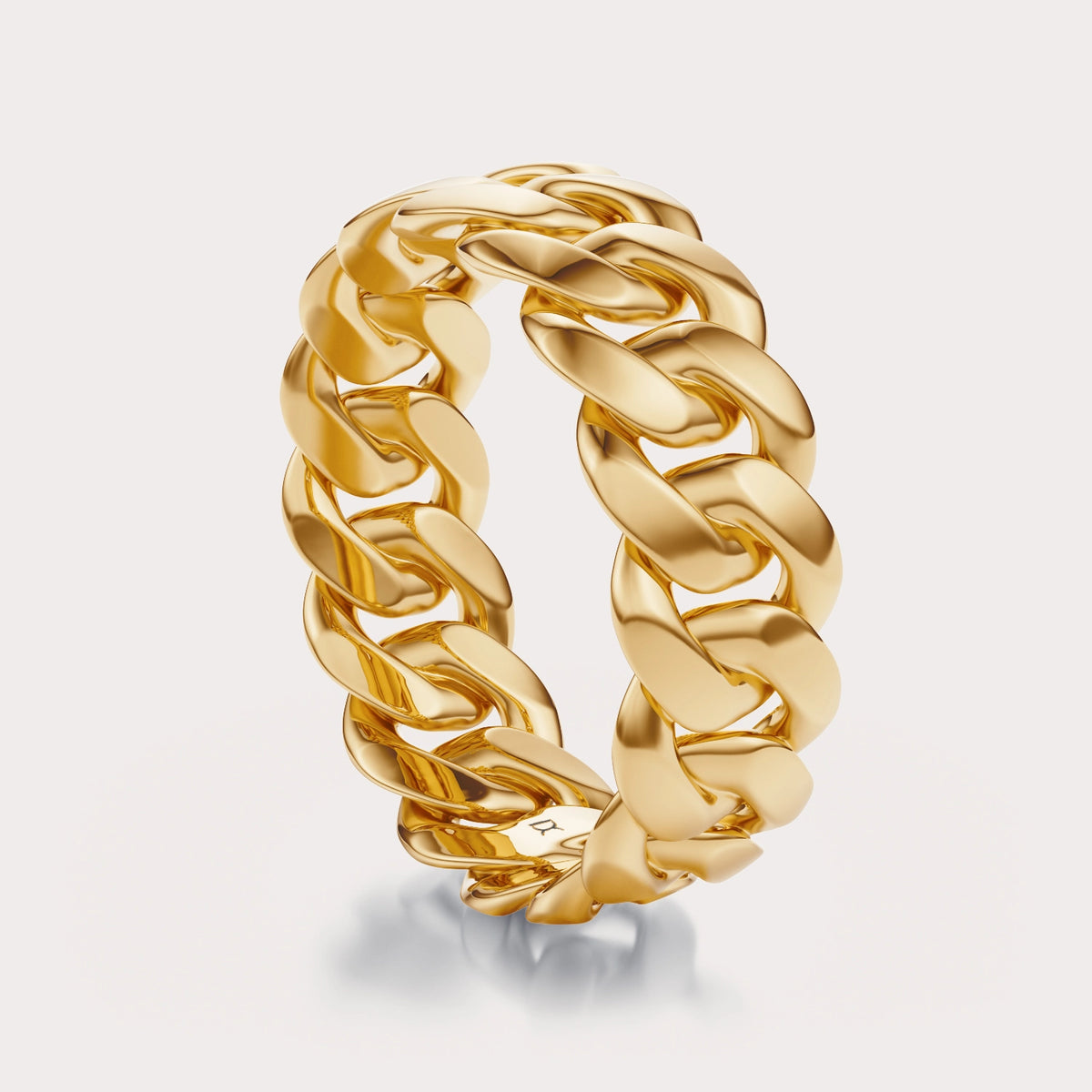 Chain Link Ring 8 mm by Dorah in 14k Yellow Gold, side view.