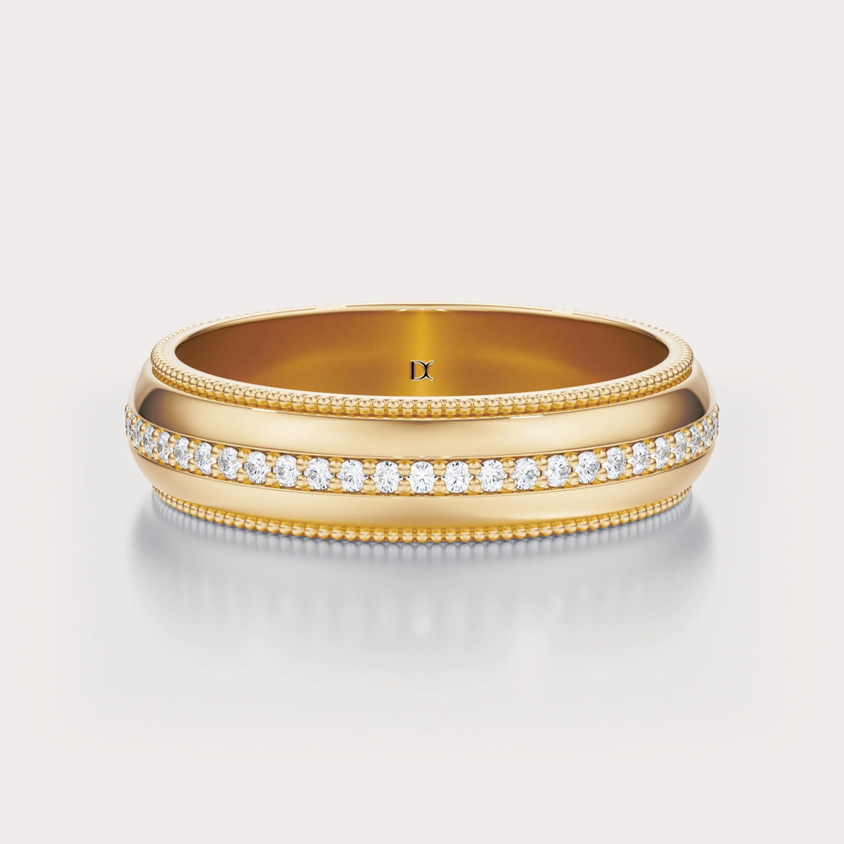 Milgrain Diamond Band 2/5 CT  by Dorah in 14k Yellow Gold, side view.