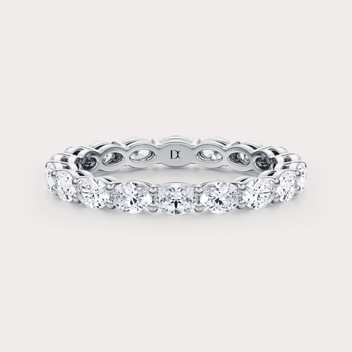 Shared  CT Lab Grown Diamond Eternity Band by Dorah in 14k White Gold, top view.