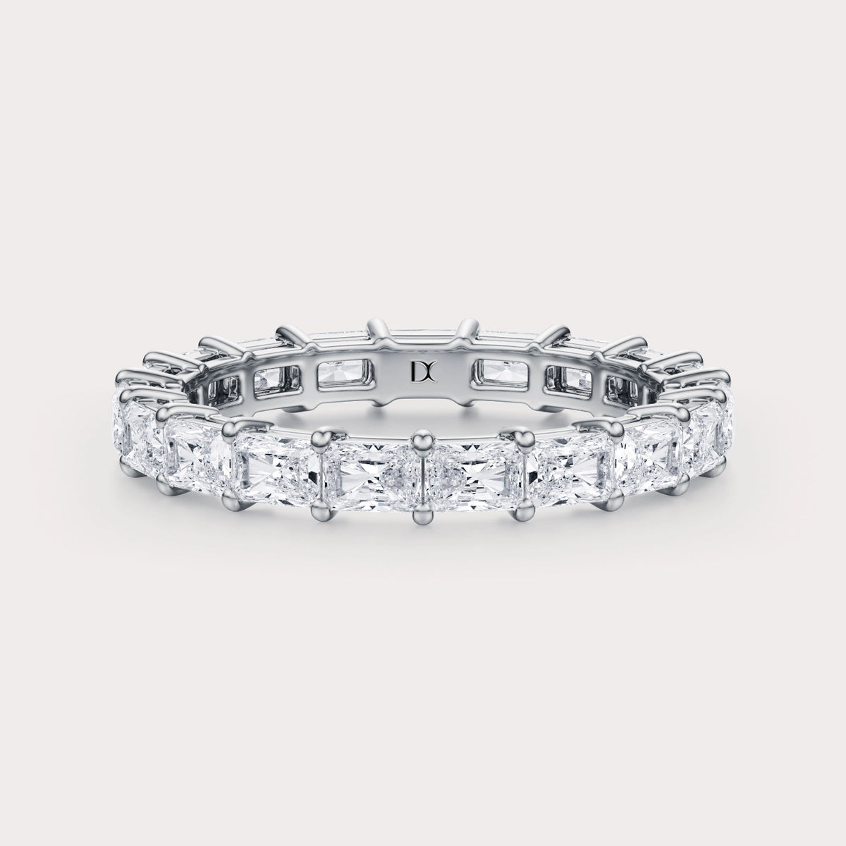 Shared  2 CT Lab Grown Diamond Eternity Band by Dorah in 14k White Gold, top view.