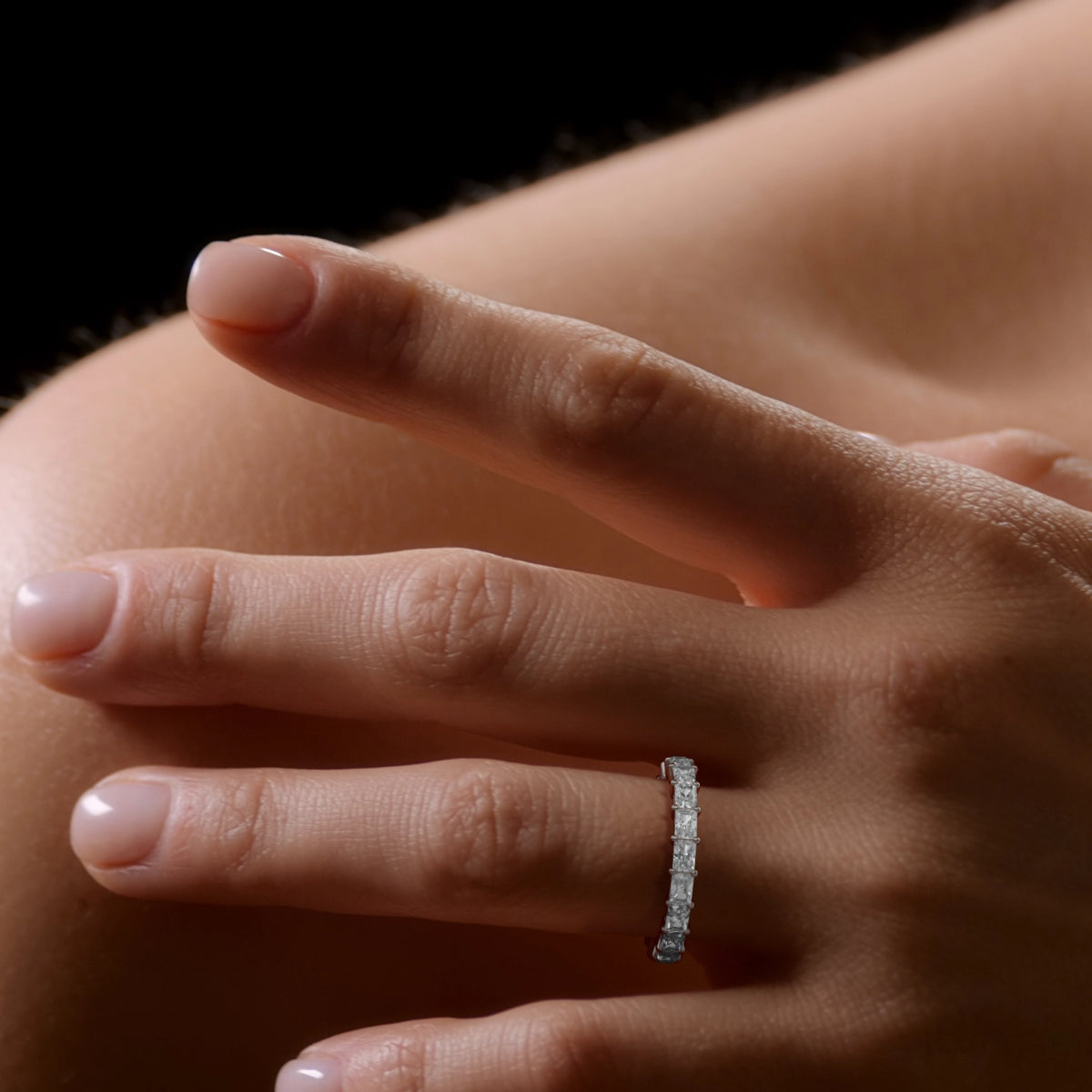 Shared  2 CT Lab Grown Diamond Eternity Band by Dorah in 14k White Gold, worn by black woman