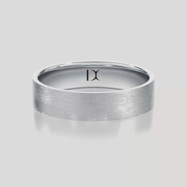 [14K White Gold][18K White Gold][Platinum] Matte Flat Wedding Band 5mm by Dorah in 14k White Gold, top view animation.