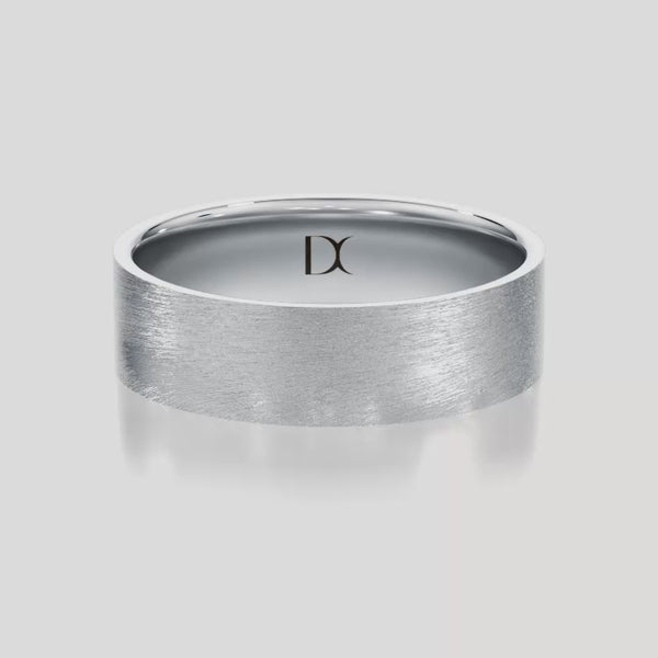 [14K White Gold][18K White Gold][Platinum] Matte Flat Wedding Band 6mm by Dorah in 14k White Gold, top view animation.