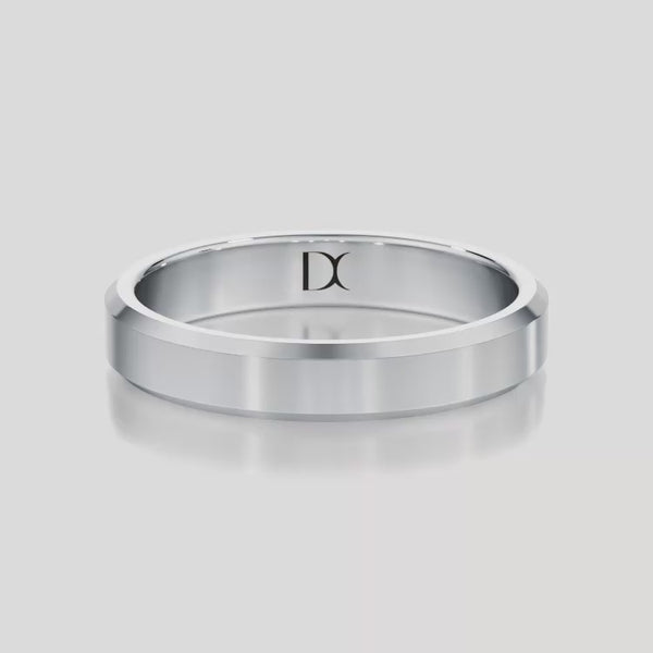 [14K White Gold][18K White Gold][Platinum] Beveled Wedding Band 4mm by Dorah in 14k White Gold, top view animation.