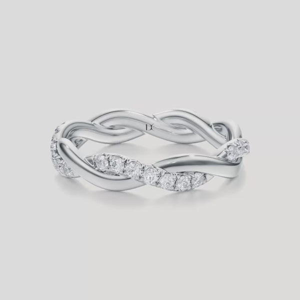 Twisted  1/3 CT Lab Grown Diamond Eternity Band by Dorah in 14k White Gold, turnaround animation.