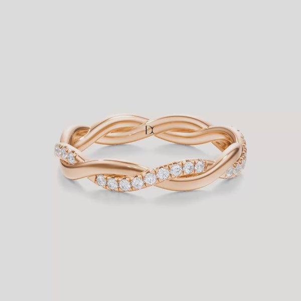 Twisted  1/3 CT Lab Grown Diamond Eternity Band by Dorah in 14k Roze Gold, turnaround animation.