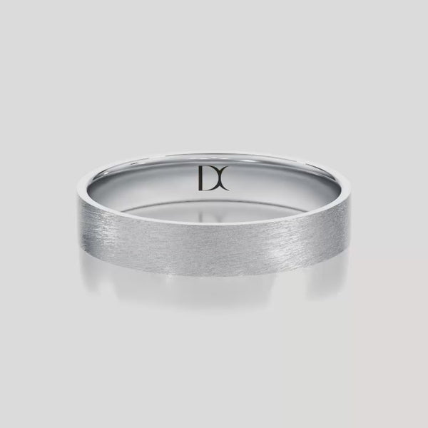 [14K White Gold][18K White Gold][Platinum] Matte Flat Wedding Band 4mm by Dorah in 14k White Gold, top view animation.