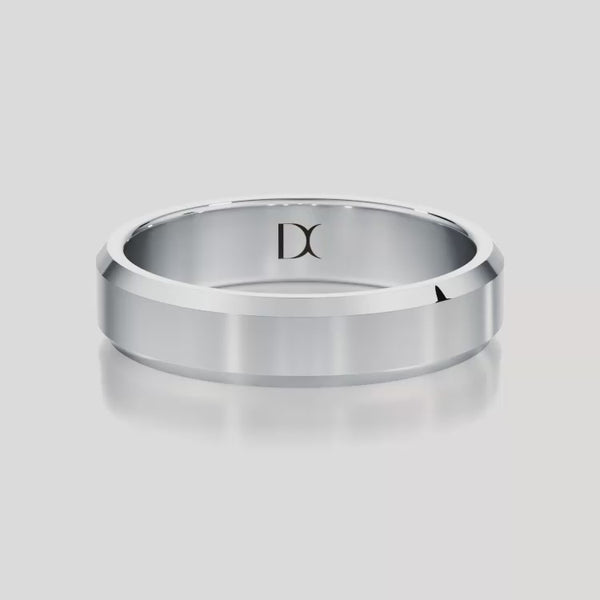 [14K White Gold][18K White Gold][Platinum] Beveled Wedding Band 5mm by Dorah in 14k White Gold, top view animation.